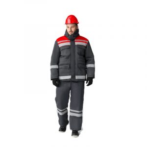 Костюм зимний мужской "Автомастер-ЛЮКС", куртка с брюками, темно-серый/красный 